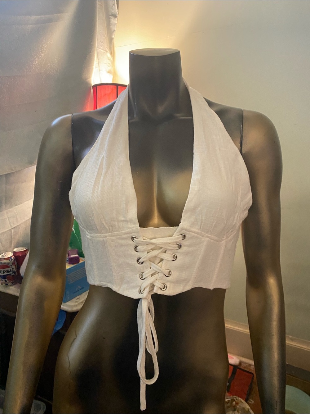 Forever 21 White Halter Lace-Up Crop Top